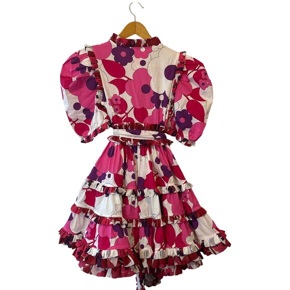 CeliaB Obsidiana Ruffle Puff Sleeve Mini Dress XS Pink Red Floral NWT - Picture 4 of 13